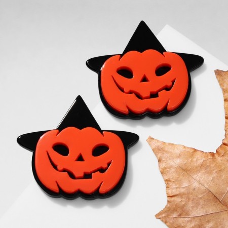 Acryl Earrings "Pumpkin" in witches hats, orange color in ferrous metal