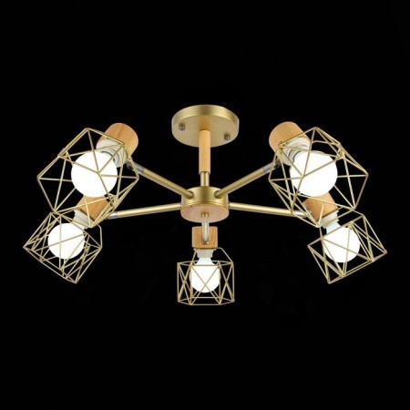 Ceiling EVOLUCE lamp. Sle110402-05. Stelitto. 5x40 watts, E27, 68x68x35 cm, golden color, light wood-1