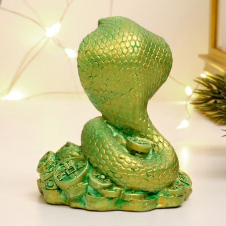 Figure "Cobra on money" Green with gilding, 8x5x5cm-2