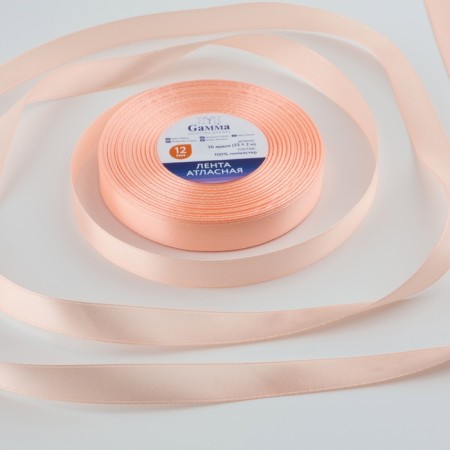 Satin tape, 12 mm × 33 ± 2 m, color peach No. 007
