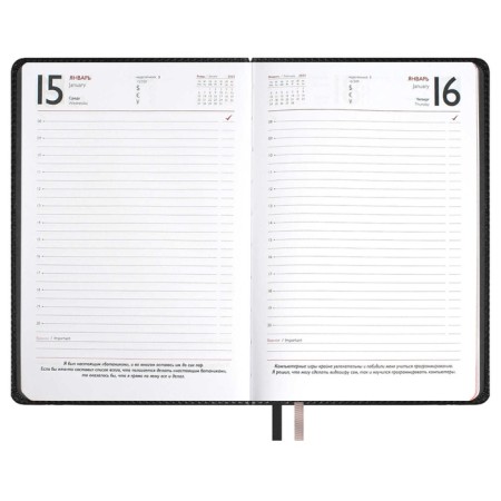 Dated 2025 diary, Escalada, A5 176 sheets, solid cover artificial leather with foam rubber, pancake embossing, cover on the cover, block 70 g/m2, black-1