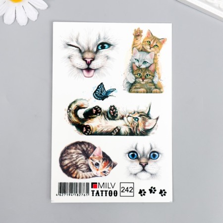 Tattoo on the body "Drawn kittens" 10x15 cm