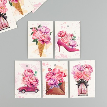 Cardboard "Peonies" set 10 pcs (5 types) 4x6 cm
