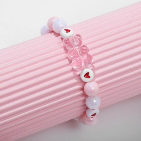 Bracelet Children's "chosen" bear in hearts, white-pink color