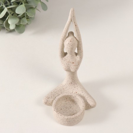 Polystone candlestick for 1 candle "Greeting the Sun" White in nettles 8.7x8.7x16.5 cm-4