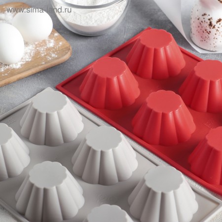 The form for baking the share "Sweets. Puding ”, silicone, 29.5 × 17.5 cm, 6 cells (7.7 × 4 cm), color mix-8