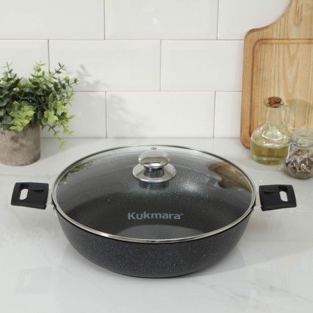 Stear, D = 30 cm, removable handles, glass cover, anti -stick coating, color dark marble