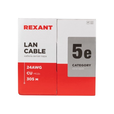 Bay cable twisted pair u/utp, cat 5e, zh ng (a) -HF, 4PR, 24AWG, outdoor, solid, black, 305m, rexant-2