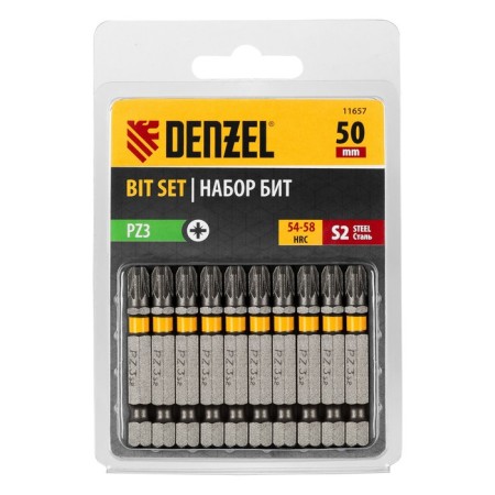 Denzel 11657 bit set, hexagonal profile, PZ3 x 50 mm, steel S2, 10 pcs.-2