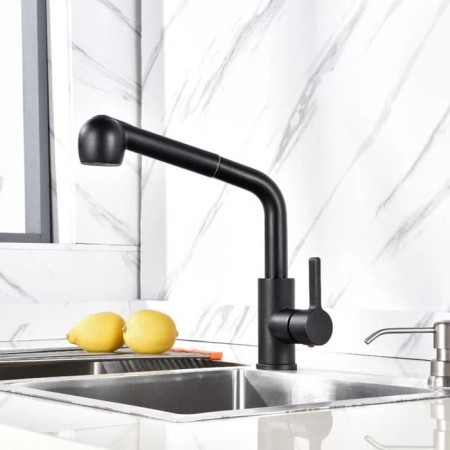 Fashun A56009-7 kitchen mixer, single-leaf, with sliding watering can, stainless steel, black-1