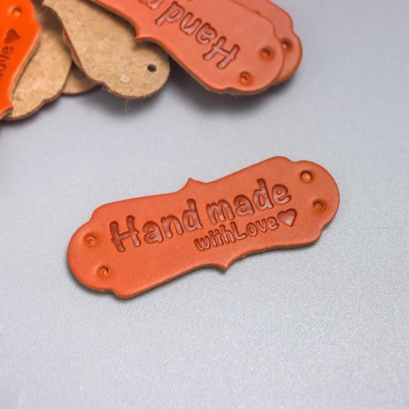 Handmade tag, skin, brown 1.5x4 cm