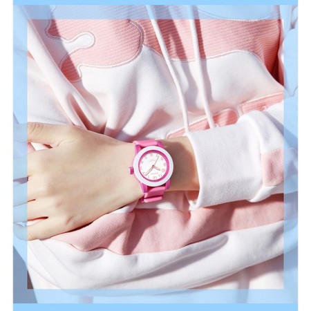 Watch is a wrist-on, d-3.4 cm, waterproof, luminous, silicone strap, pink-1
