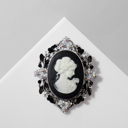 Brooch "Kame" in flowers, black and white color in black silver-1