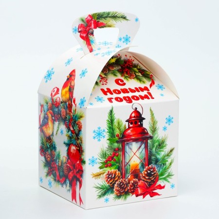 New Year. Gift box New Year's cube maxi "spruce wreath" 15 x 15 x 19 cm.-1