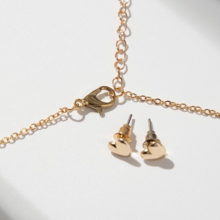 Set of 5 objects: earrings (4 pairs), a pendant “minimal” heart, color gold, 40 cm-3