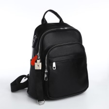 City backpack on lightning, from artificial leather, black color