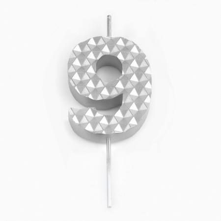 Candle in the cake on the skewer "Sot", the number 9, 7 cm, silver-2