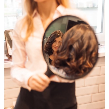 Mirror with a handle, D mirror surface 24 cm, black color-6