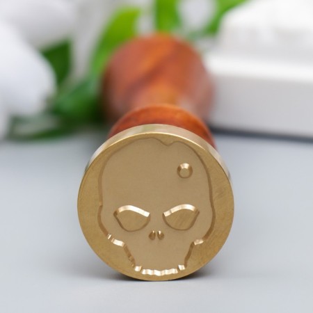 Printing for wax with a wooden handle "Skull with a bullet hole" 9x2.5x2.5 cm-1