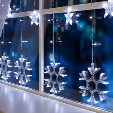 Garland “fringe” 2.4 × 0.9 m with nozzles “snowflakes”, ip20, transparent thread, 150 LED, white glow, 8 modes, 220 V-2