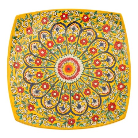 Largan Rishtan ceramics "Flowers", 28 cm, square, yellow mix-1
