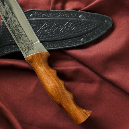Caucasian knife, tourist "Varan" with scabbard, steel - 40x13, waxed nut, 14.5 cm-2