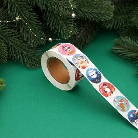 Stickers in the roll "Funny New Year", 500 pcs, 2.5 x 2.5 cm
