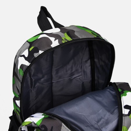 School backpack from textiles 2 departments with lightning, external pocket, gray/green color-5