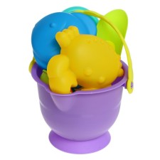 Sanding set in the grid: bucket, shovel, sieve, boat, 2 molds, mix