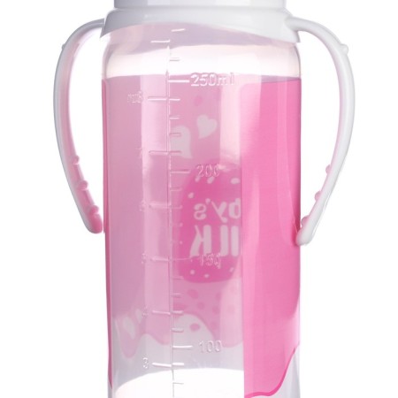 A bottle for feeding Gift "Strawberry milk", classic throat, 250 ml., 0 months, with a nipple, with handles-7