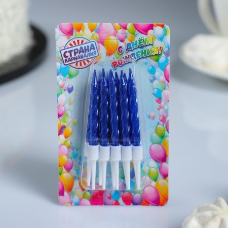 Candles in the cake "Spiral", 10 pcs, medium, 5 cm, blue metallic-6