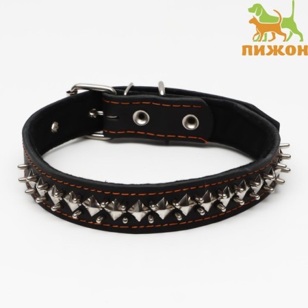 Leather collar on synthetic winterizer "Hedgehog", 64 x 3 cm, Osh 40-55 cm, black