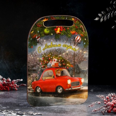 Board cutting shade "Santa Claus on the machine 2024", 21.2 × 19.5 × 0.6 cm-1