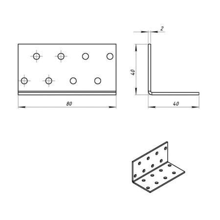Fixing corner 40 x 40 x 80 x 2 mm, GOT, in the package 60 pcs.-1