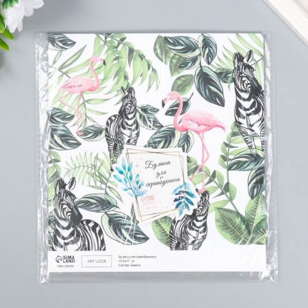 Scrapbooking paper bilateral "parrots, flamingos and zebra" density 180 g 15.5x17 cm-5