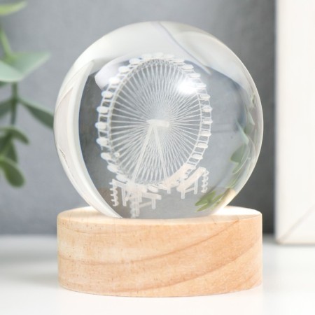Souvenir Glass backlight "Ferris wheel" d = 6 cm stand wood, usb 6.5x6.5x7.5 cm-3