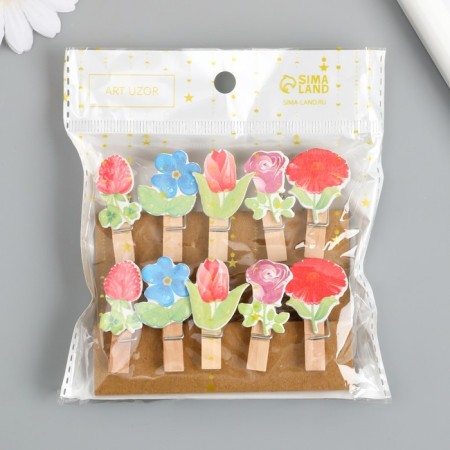Decor for creativity wood "clothespin. Flower" set 10 pcs 4x2.3x1.2 cm-4