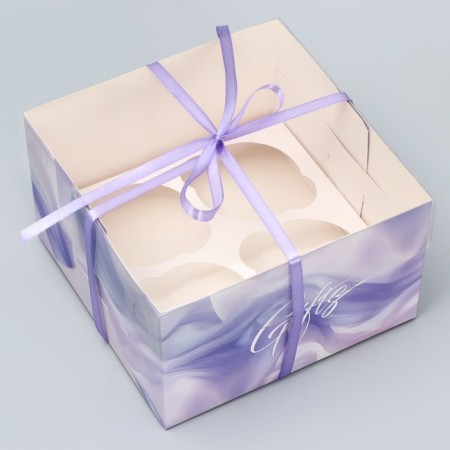 Capcake box, confectionery packaging, 4 cells "silk", 16 x 16 x 10 cm-2