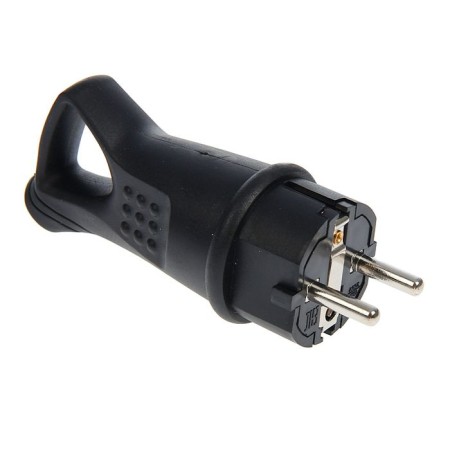 Wonversal fork, 16 a, with salary, IP 44, corner, with ear, rubber, black