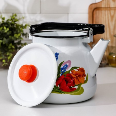 Teapot "Tulip May", 3.5 l, with a button, induction, white color-1