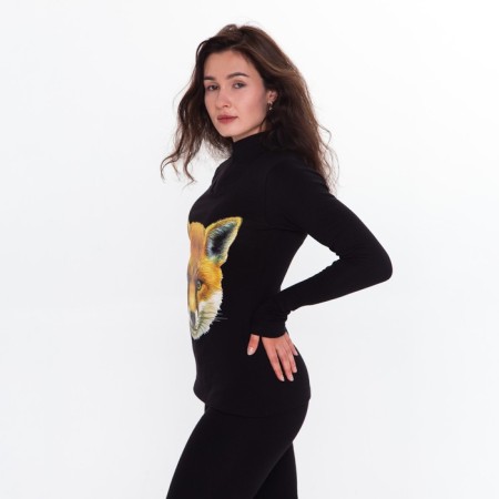 Women's thermal underwear (jumper, leggings) print fox, black color, size 48-4