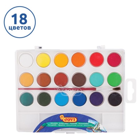 Dry watercolor jovi, 18 colors, d = 20 mm, with a brush-1