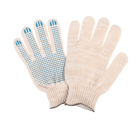 Workers, m/b gloves, knitting 10 class, 6 threads, size 9, with PVC dots, white, “Leon Group”-1