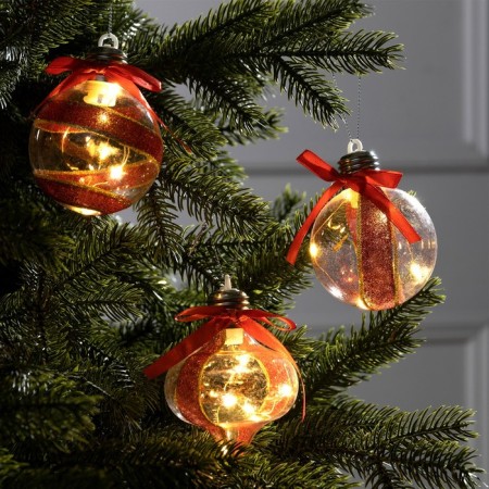 A set of Christmas tree balls "Balls with spruce cones" 3 pcs., Battery, 5 LED, glow warm white