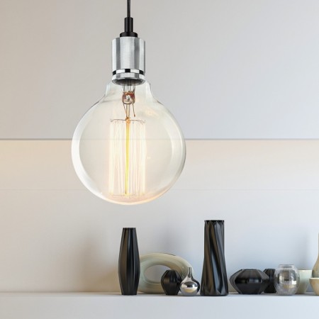 Lamp E27, wire 1 m, chromium color
