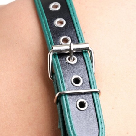 BDSM Podsm Oki, male, on the chest, eco-leather, green kant-10