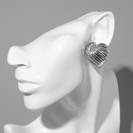 Earrings Metal "Heart" sheet, color silver-3