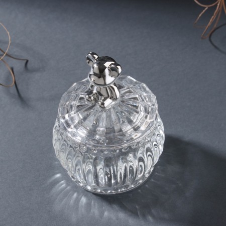 Casket glass "Bear" silver 8x8x10 cm-2