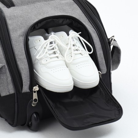 Road bag on wheels, 3 outer pockets, shoes department, black/gray color-4