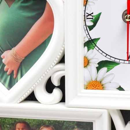 Photo frame with clock "Happiness" 4 photos, white-1